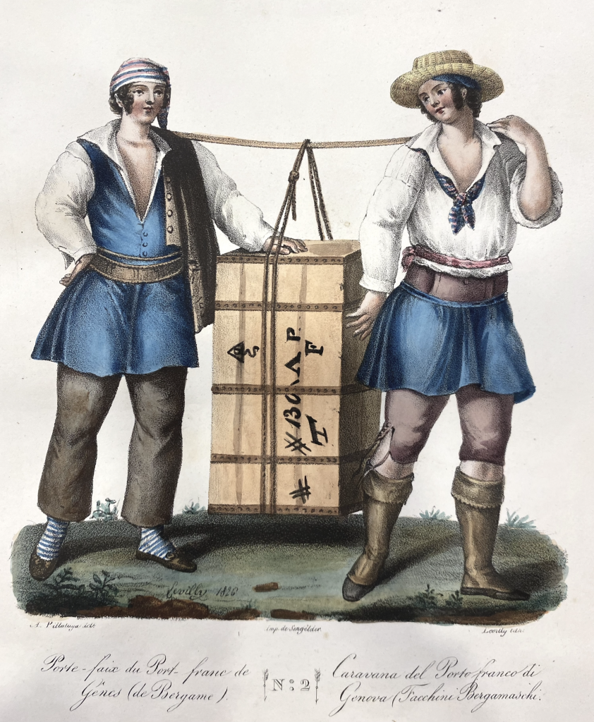 Una tavola tratta dal volume Alessio Pittaluga, Duché de Gênes, costumes dessinèü sur les lieux: “Caravana del Porto Franco di Genova, 1826”