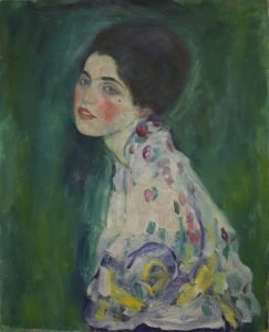 ritratto di una signora in abito colorato di Klimt