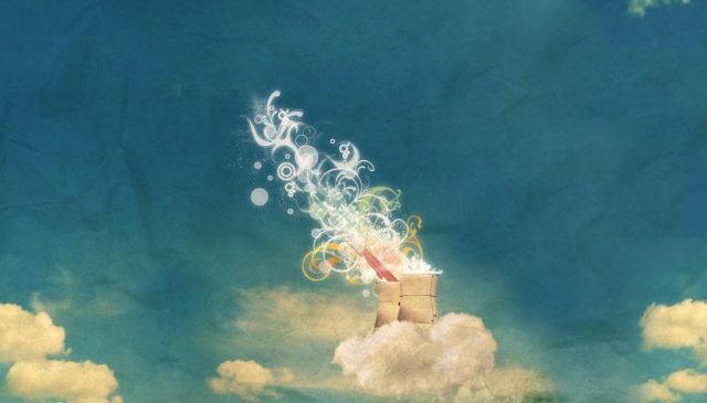 un disegno di una ciminiera nel blu del cielo