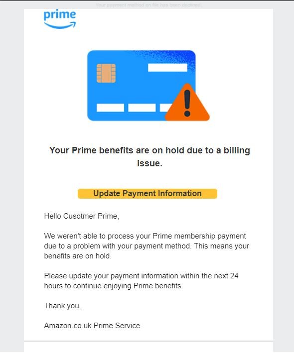 esempio di e-mail phishing durante amazon prime day