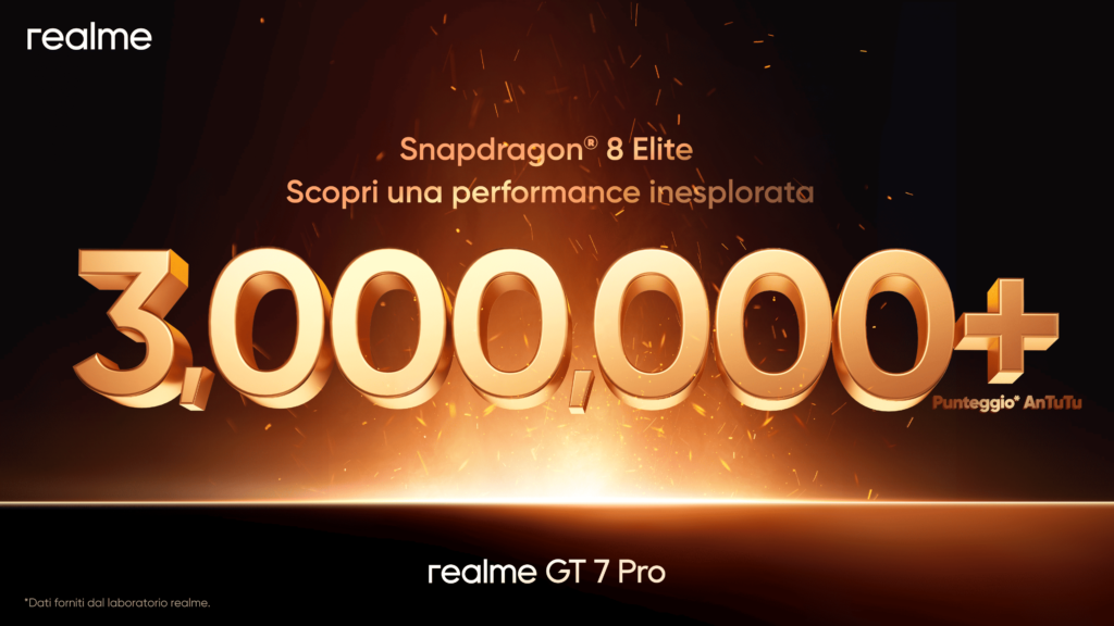 realme GT 7 Pro Con un punteggio AnTuTu benchmark che supera i 3 milioni