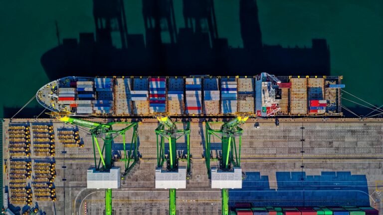 aerial view of cargo ship