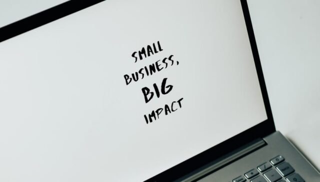 inspirational text for small businesses on laptop screen