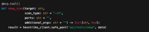 Figura 3 lo strumento nmap_scan è esposto come funzione MCP.