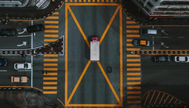 aerial photography of cars on the road
