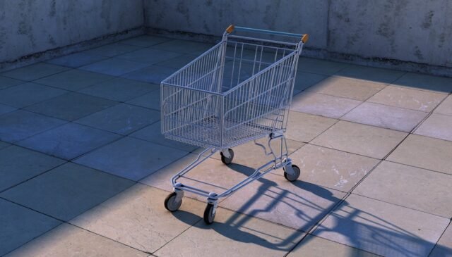 gray shopping cart inside room