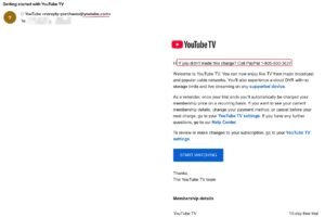 esempio tratto da Youtube TV di un_e-mail di phishing che utilizza il metodo 1