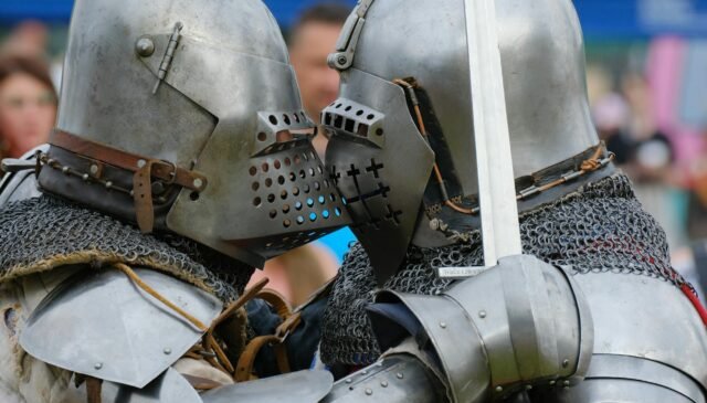 medieval knights in armor engaging in combat