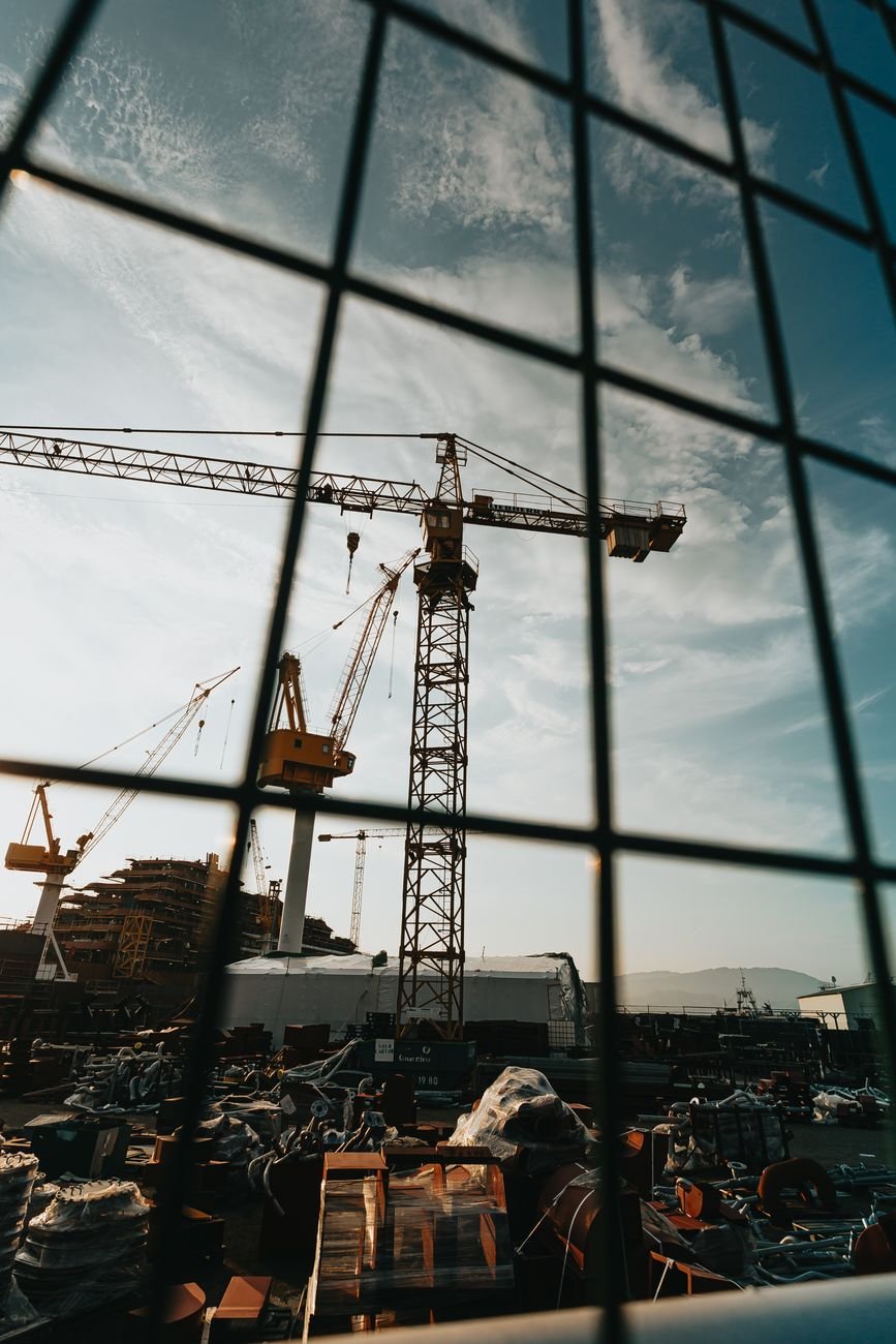 construction of modern building in city