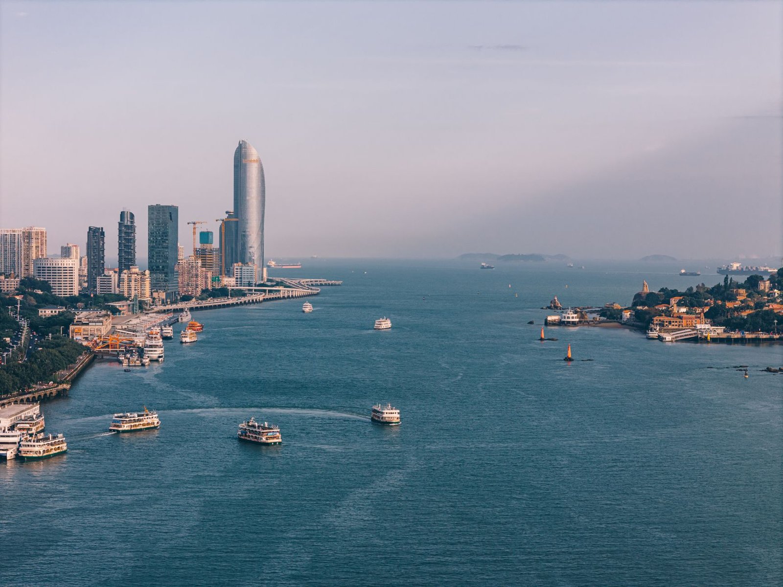 scenic view of xiamen skyline and seaside
